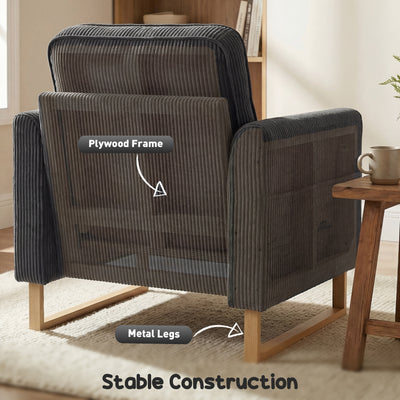 HOMCOM Accent Chair with Pocket Spring, Modern Industrial Armchair with Metal Legs for Livingroom Dark Grey 
