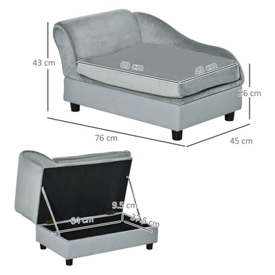 PawHut Pet Sofa Chair, with Storage, Cushion, for Small Dogs, Cats - Light Grey 