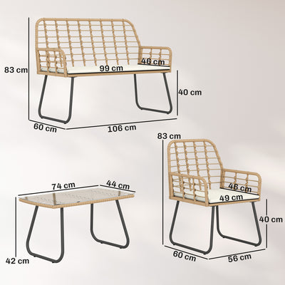 Outsunny 4 Piece Rattan Garden Furniture Set, Outdoor Patio Furniture with Loveseat, Armchairs and Coffee Table 