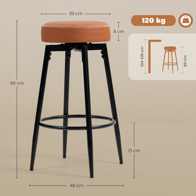 HOMCOM Set of Two Faux Leather Bar Stools - Brown/Black 