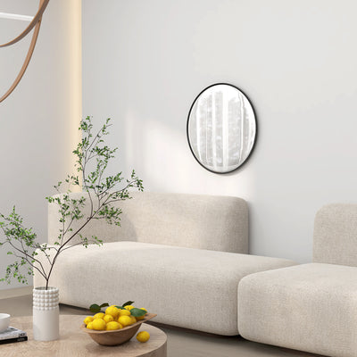 HOMCOM 61cm Decorative Wall Mirror for Bedroom Living Room, Modern Round Bathroom Mirror for Home Decor, Black 
