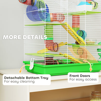 PawHut 5 Tier Hamster Cage Carrier Habitat with Exercise Wheels Tunnel Tube Water Bottle Dishes House Ladder for Dwarf Mice, Green 