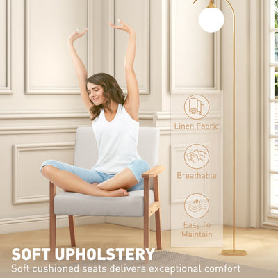 HOMCOM Accent Chair Wood Frame with Thick Linen Cushions Wide Seat Armchair Home Furniture Bedroom Office Cream White 