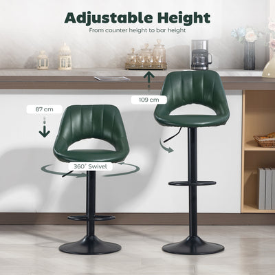 HOMCOM Set of Two Faux Leather Bar Stools - Dark Green 