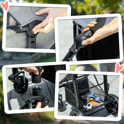 PawHut Dog Pram Pet Stroller for Small Dogs Cats, Foldable Dog Pushchair Trolley with Detachable Pet Carrier Bag, Shock Absorber, Adjustable Handlebar, Grey 