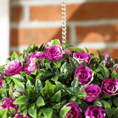 HOMCOM Set of 2 Decorative Artificial Plants, UV-protected Artificial Plant Topiary Rose Balls, Fake Plants for Home Indoor outdoor Decor, 28cm, Purple 