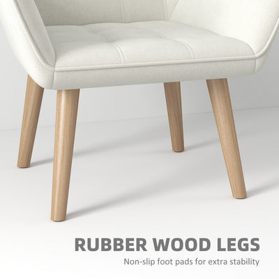 HOMCOM Accent Chair, Arm Chair with Wide Arms, Slanted Back, Thick Padding and Rubber Wooden Legs for Living Room, Cream White 
