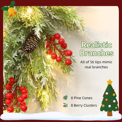 HOMCOM 60 cm Prelit Christmas Wreath, Door Wreath with Realistic Branches, 30 Warm White LEDs, Timer, Battery Operated 