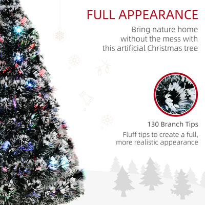 HOMCOM 4ft Artificial Prelit Christmas Tree, Snow Xmas Tree with Colourful LED Lighting Fibre Optics, Green White