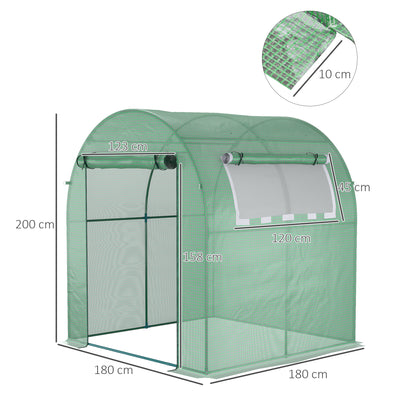 Outsunny Walk in Polytunnel Greenhouse, Green House for Garden with Roll-up Window and Door, 1.8 x 1.8 x 2 m, Green 