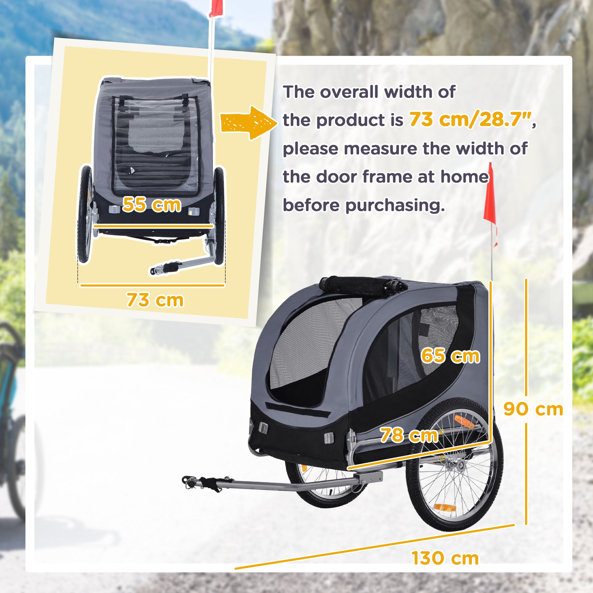 PawHut Steel Dog Bike Trailer Pet Cart Carrier for Bicycle Kit Water Resistant with Hitch Coupler Travel Grey and Black 