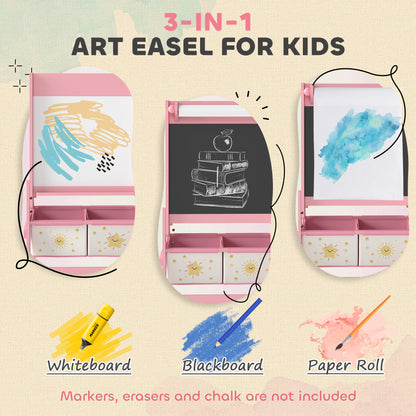 AIYAPLAY Art Easel for Kids, Double-Sided Whiteboard/Blackboard with Paper Roll, Two Storage Boxes, for Ages 3-8 Years, Pink