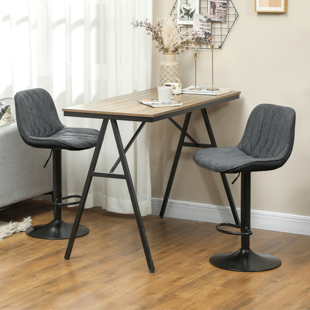 HOMCOM Set of Two Linen-Look Bar Stools - Charcoal Grey 