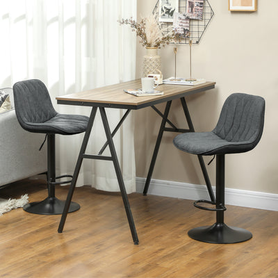 HOMCOM Set of Two Linen-Look Bar Stools - Charcoal Grey 
