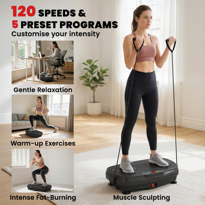 SPORTNOW Vibration Plate Exercise Machine with 120 Speed Levels, 5 Programs, Quiet Vibrating Plate with Resistance Bands 