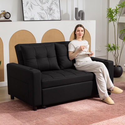 HOMCOM Two-Seater Pull-Out Sofa Bed - Black 