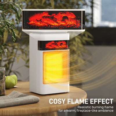 HOMCOM Ceramic Electric Heater, 1500W Fan Space Heater with 3 Modes, 24H Timer, Flame Effect, Oscillation for Bedroom, White 