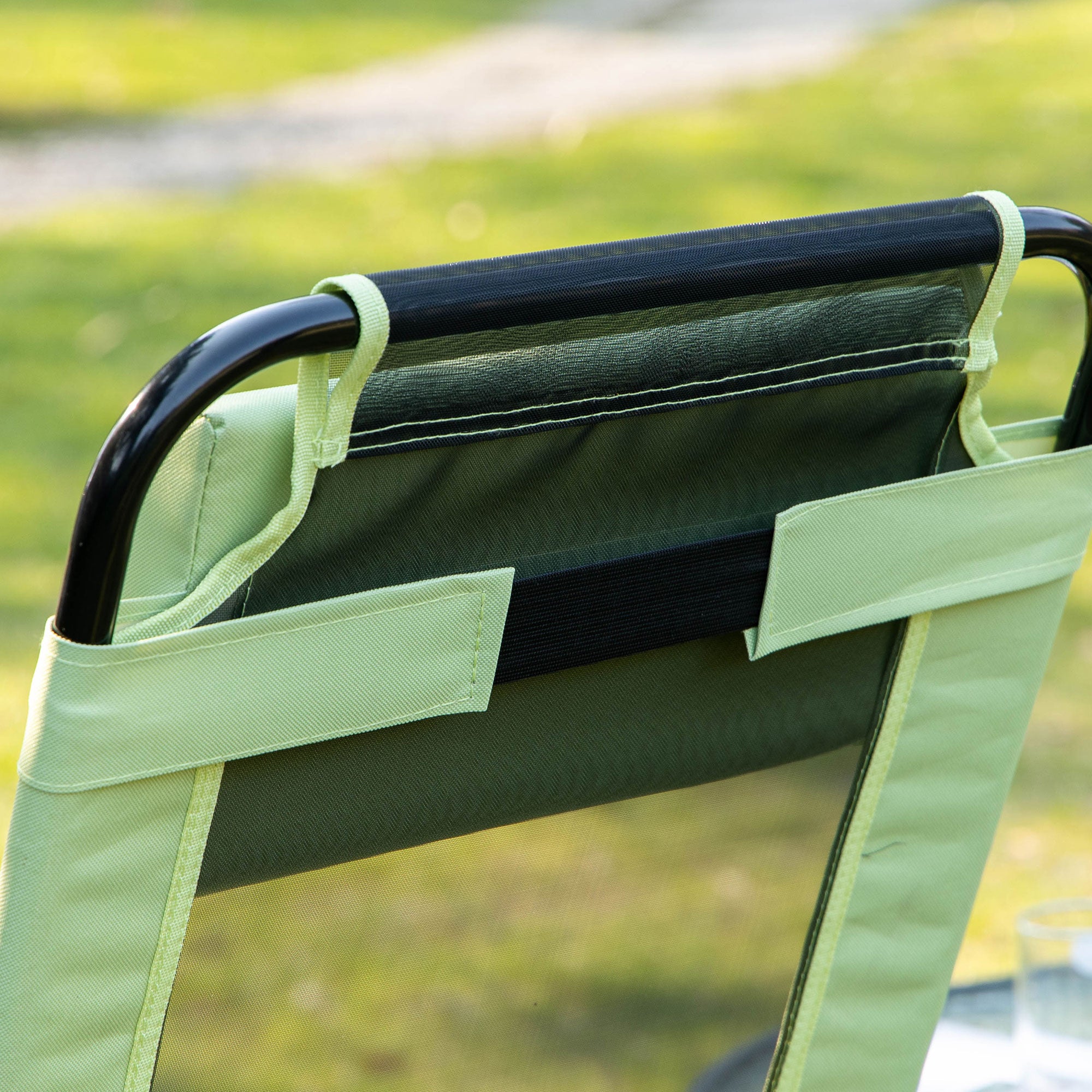 Outsunny Folding Garden Chairs Set of 2, 5-Position Recliner Camping Chair with High Back, All Weather Texteline Seat, Portable Outdoor Dining Chairs with Headrests for Patio, Picnic, Green 