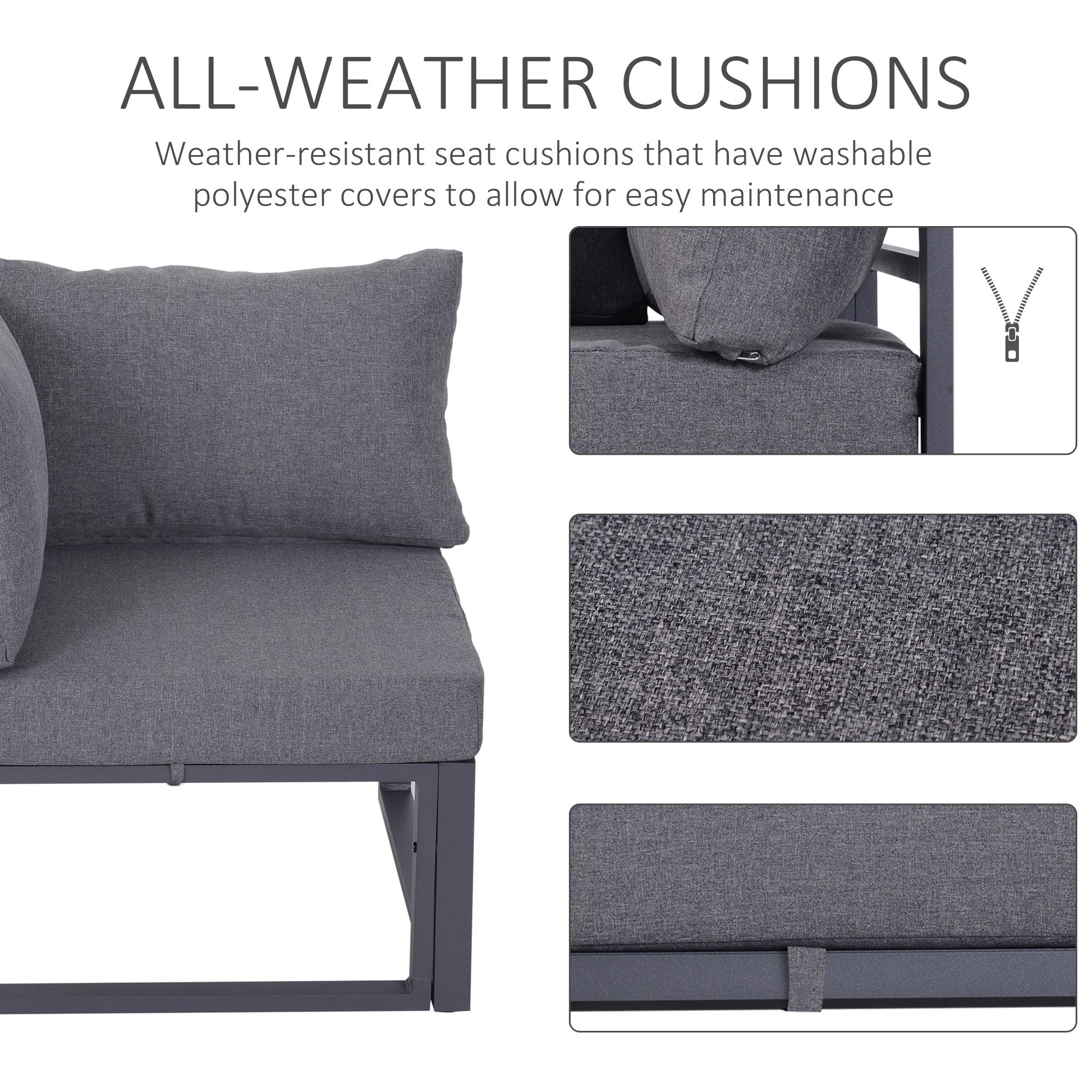 Outsunny 6 PCs Outdoor Indoor Sectional Corner Sofa Set Thick Padded Cushions Aluminium Frame 5 Seaters 1 Coffee Table Grey 