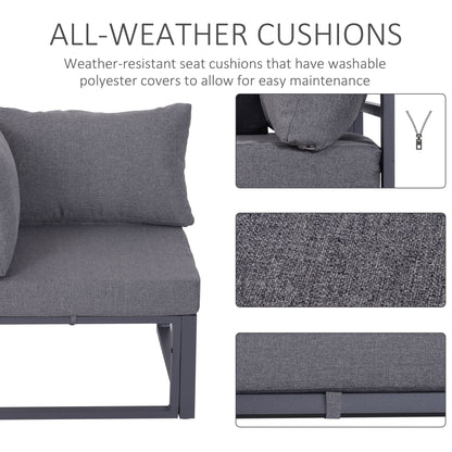 Outsunny 6 PCs Outdoor Indoor Sectional Corner Sofa Set Thick Padded Cushions Aluminium Frame 5 Seaters 1 Coffee Table Grey 