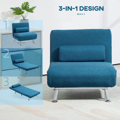HOMCOM Single Linen-Look Sleeper Chair - Blue 