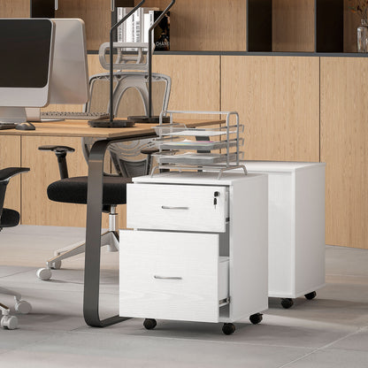 HOMCOM Two Drawer Lockable Filing Cabinet - White Wood Grain 