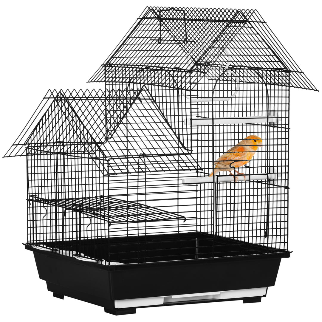 PawHut Metal Bird Cage for Finch, Canary w/ Food Containers, Swing Ring, Tray Handle, 39 x 33 x 47cm 