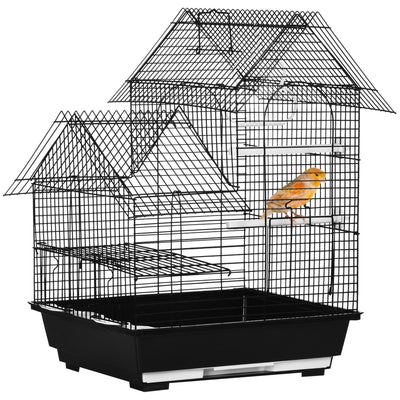 PawHut Metal Bird Cage for Finch, Canary w/ Food Containers, Swing Ring, Tray Handle, 39 x 33 x 47cm 