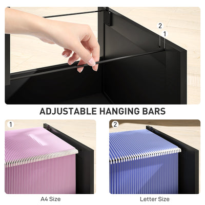 HOMCOM 2 Drawer Filing Cabinet with Lock, Office Storage Cabinet with Adjustable Hanging Bars for A4 Letter Size Files, Black 