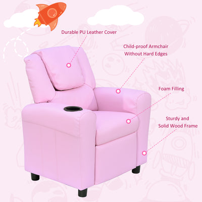 HOMCOM Kids Recliner Chair, PU Leather with Adjustable Backrest, Footrest, Padded Headrest, Pink 