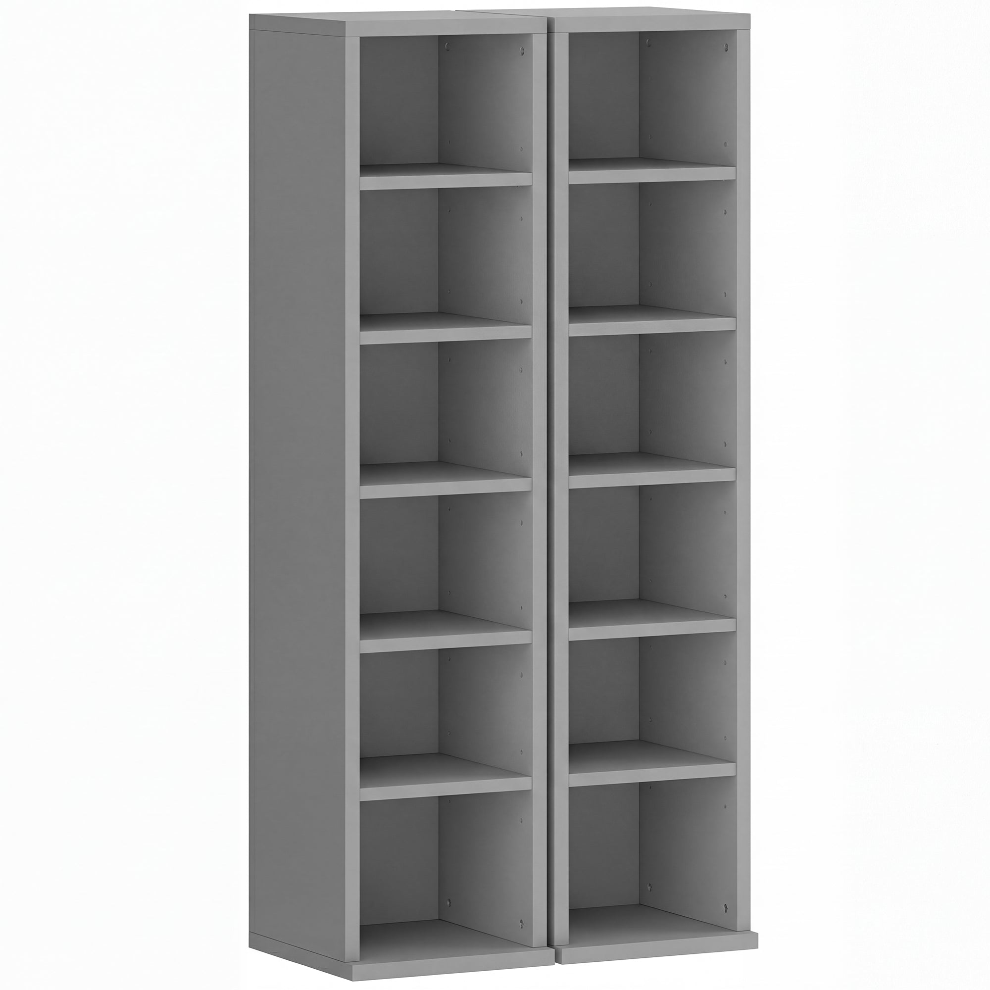 HOMCOM Set of 2 CD Media Display Shelf Unit Tower Rack with Adjustable Shelves, Light Grey 