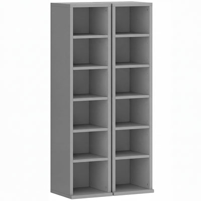 HOMCOM Set of 2 CD Media Display Shelf Unit Tower Rack with Adjustable Shelves, Light Grey 
