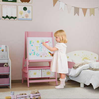 AIYAPLAY Art Easel for Kids, Double-Sided Whiteboard/Blackboard with Paper Roll, Two Storage Boxes, for Ages 3-8 Years, Pink 