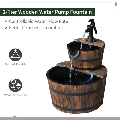 Outsunny Wooden Water Pump Fountain, 2 Tier-Fir Wood 