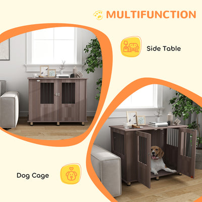 PawHut Dog Crate Table for Medium and Large Dogs with Magnetic Door for Indoor Use, 95 x 55 x 75 cm, Purple 