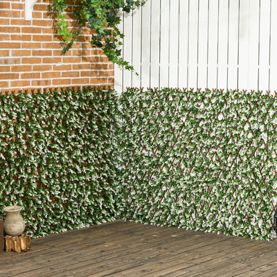 Outsunny 2pc Expanding Garden Trellis, 2 x 1m Faux Decorative Privacy Fence with Artificial Leaves, Privacy Screen Greenery Walls for Garden Balcony, Eucalyptus Leaves 