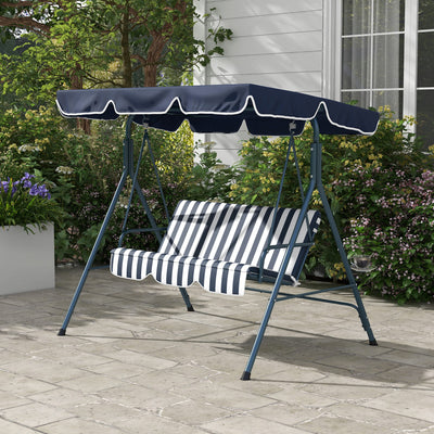 Outsunny Three-Seater Garden Swing Chair, with Adjustable Canopy - Blue Stripe 
