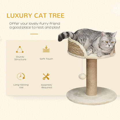 PawHut Cat Tree Cat Scratching Post for Indoor Cats Kitten Play Tower Activity Centre Climbing Stand with Dangling Ball Beige 