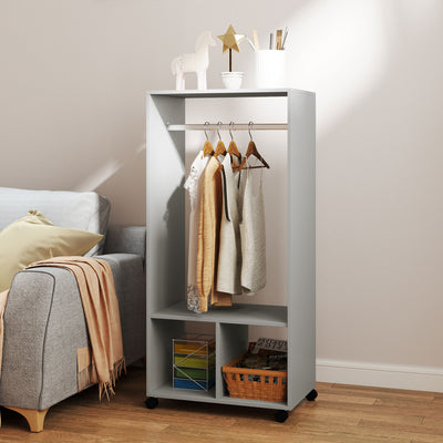 HOMCOM Open Wardrobe for Bedroom, Small Wardrobe on Wheels with Clothes Rail, Storage Shelves, Mobile Garment Rack for Clothes Storage, Cloakroom, Hallway, Grey 