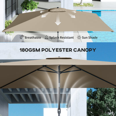 Outsunny Garden Parasol, Parasol Umbrella with Crank Handle, Tilt Function, Polyester Canopy, Khaki 