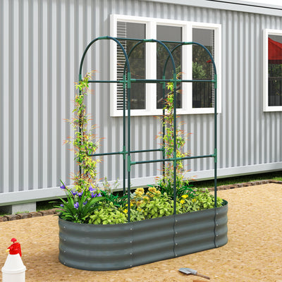 Outsunny Galvanised Raised Garden Bed with Arched Trellis, 4 x 2 x 4.6ft Metal Raised Bed for Garden with Open Bottom, Dark Grey 