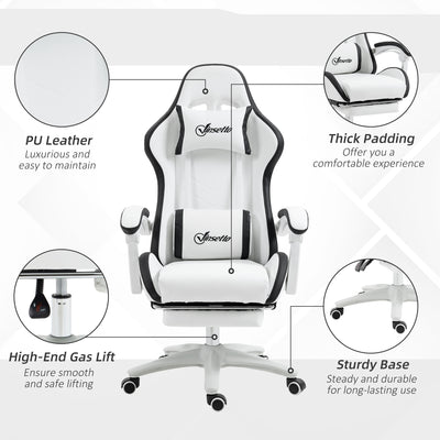 Vinsetto Computer Gaming Chair, PU Leather Desk Chair with Footrest, Swivel Task Chair with 135\'c2\'b0 Reclining Back and Lumbar Support, PC Chair for Adults, White and Black 