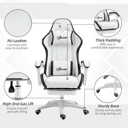 Vinsetto Computer Gaming Chair, PU Leather Desk Chair with Footrest, Swivel Task Chair with 135\'c2\'b0 Reclining Back and Lumbar Support, PC Chair for Adults, White and Black