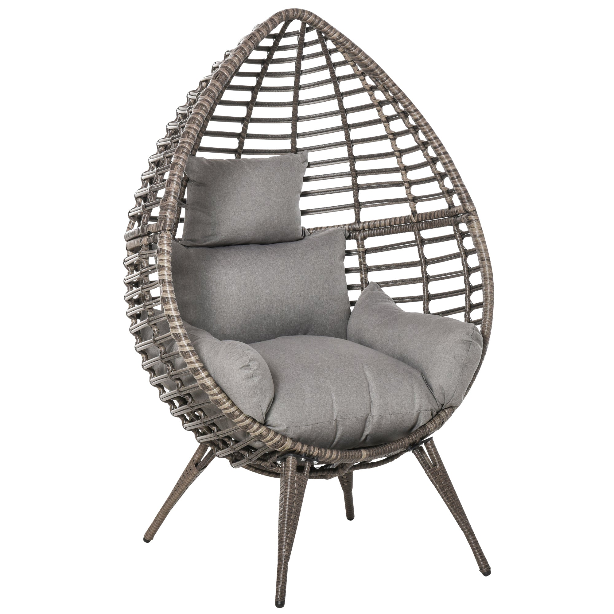 Outsunny Teardop PE Wicker Rattan Chair w/ Thick Cushions 4 Legs Outdoor Seat Egg Garden 