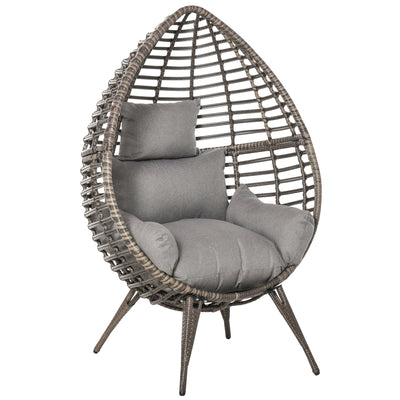 Outsunny Teardop PE Wicker Rattan Chair w/ Thick Cushions 4 Legs Outdoor Seat Egg Garden 