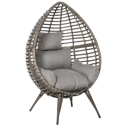Outsunny Teardop PE Wicker Rattan Chair w/ Thick Cushions 4 Legs Outdoor Seat Egg Garden 