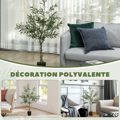 HOMCOM 4ft/ 120cm Decorative Artificial Plant, Silk Olive Tree with 450 Leaves and 20 Olive Fruits in Pot, Fake Plant for Home, Office, Living Room, Indoor Decor 