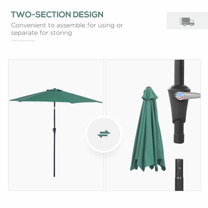 Outsunny 2.6M Garden Parasol Umbrella with Tilt and Crank, Outdoor Sun Parasol Sunshade Shelter with Aluminium Frame, Green 