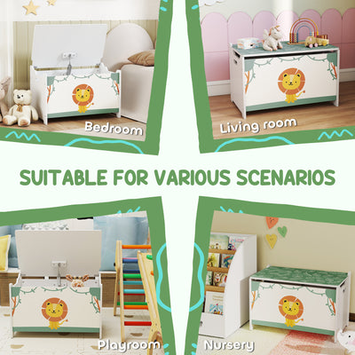 AIYAPLAY Toy Box with Lid, Safety Hinges and Groove Handles, Toy Storage organiser for Kids, Living Room, Playroom, Green 
