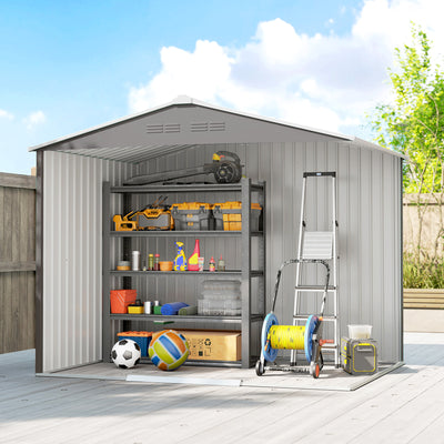 Outsunny 8 x 6ft Galvanised Steel Shed, with Double Door - Light Grey 
